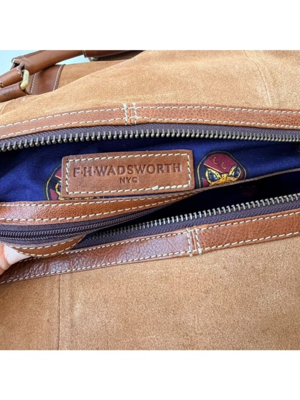 F.H. Wadsworth NYC Suede Leather Duffle Travel Bag Weekender Brown - Picture 13 of 16